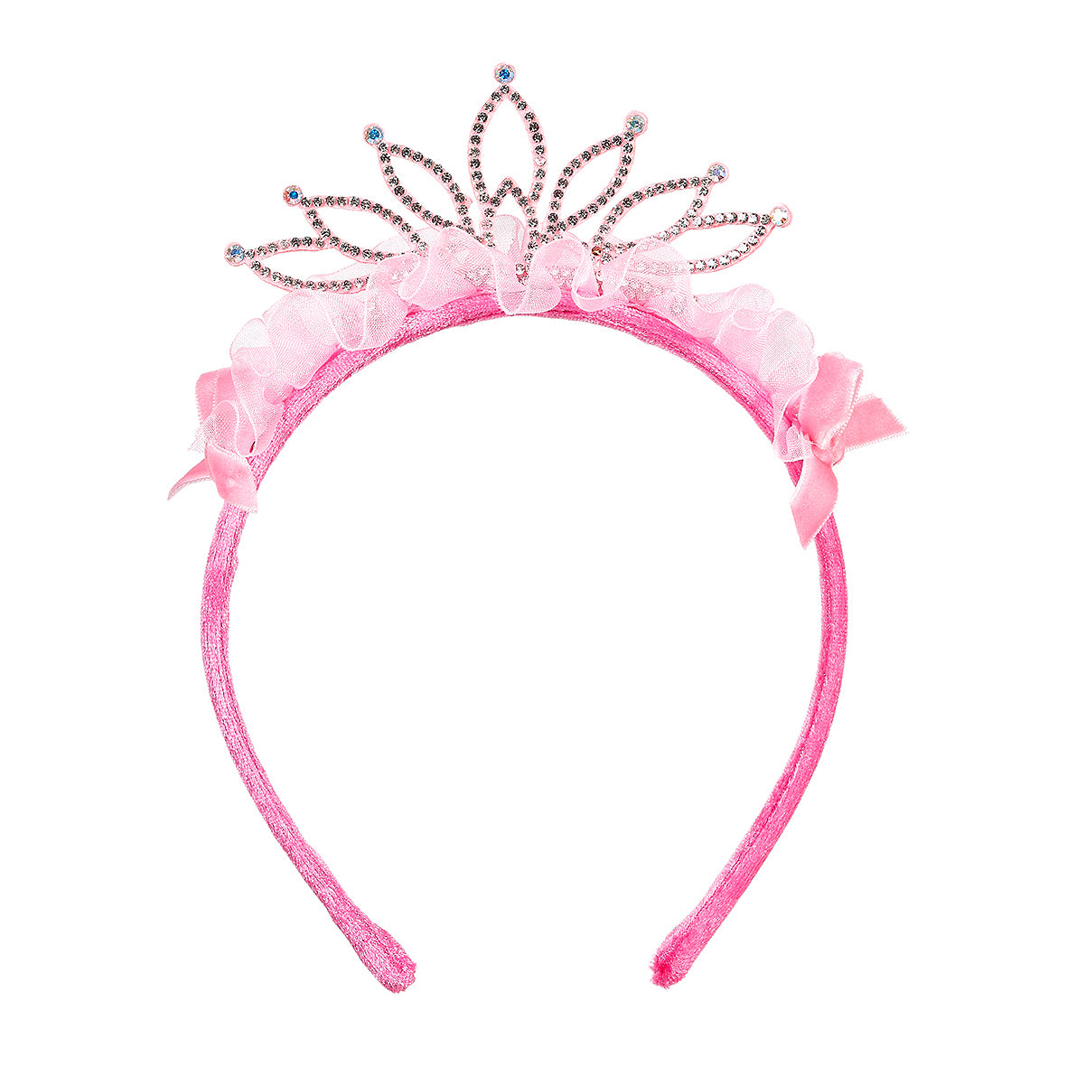 Pink tiara with decorative elements on a white background