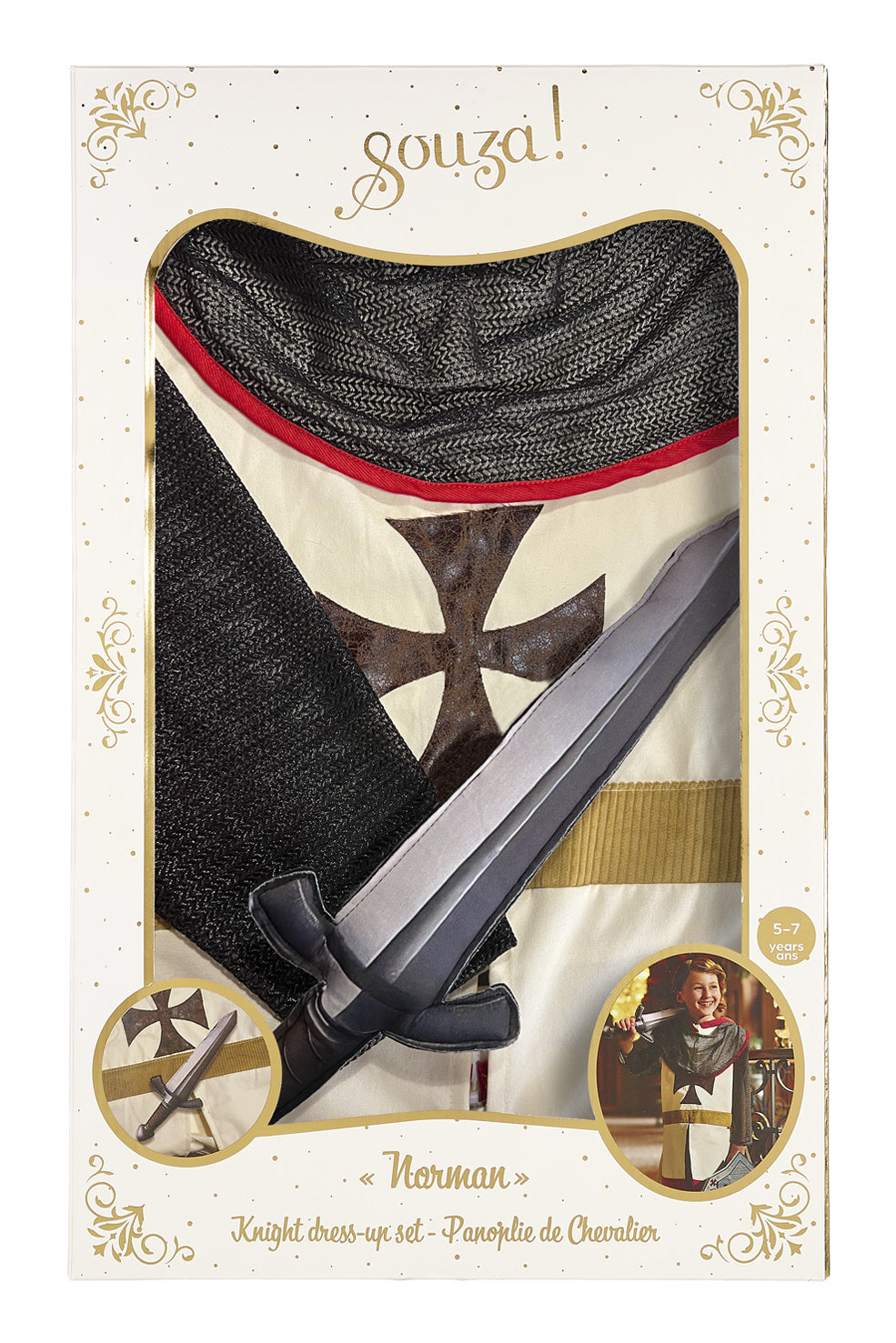 Knight dress-up set packaging with sword by Souza!