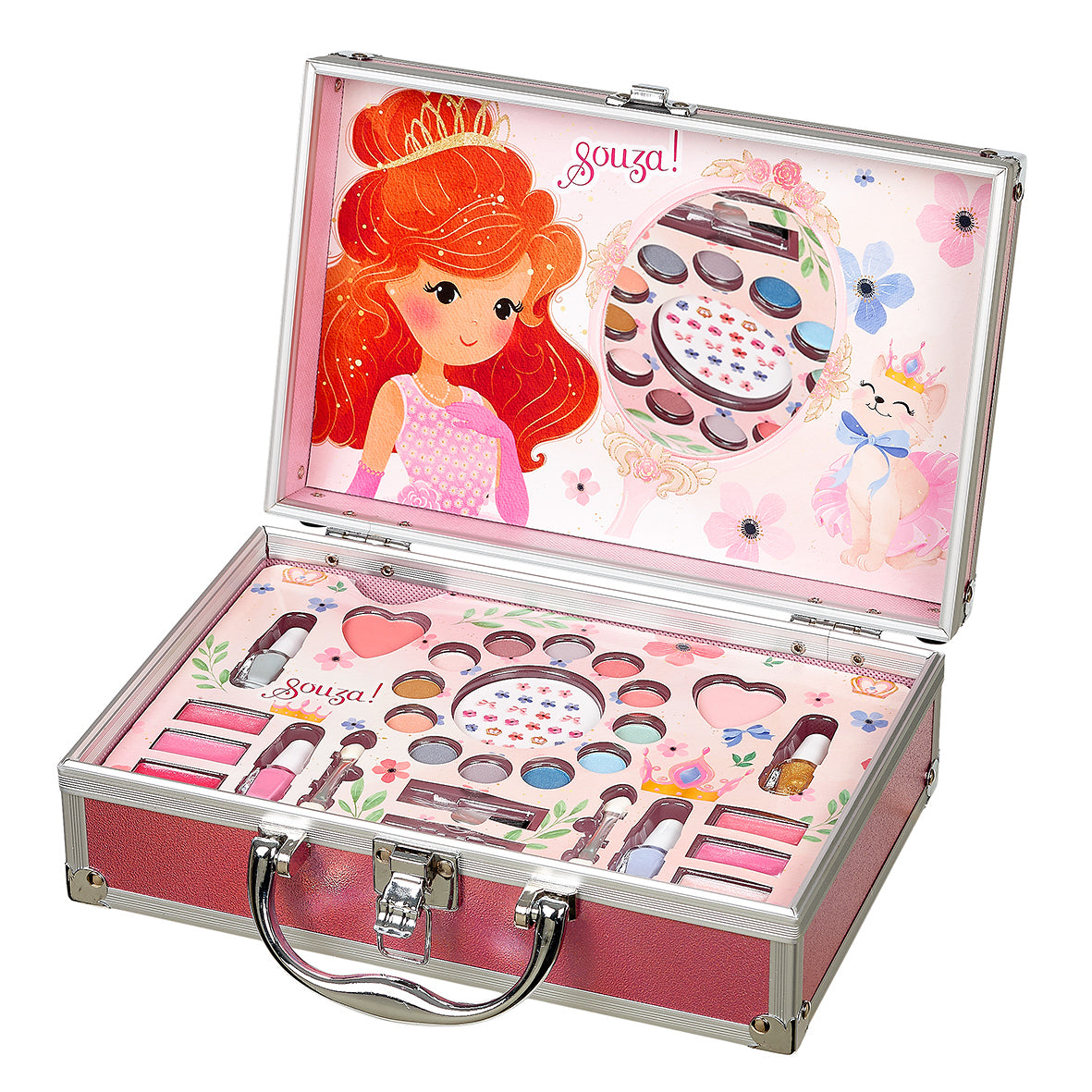 Children's makeup set with a pink case featuring a cartoon character on a white background by Souza!