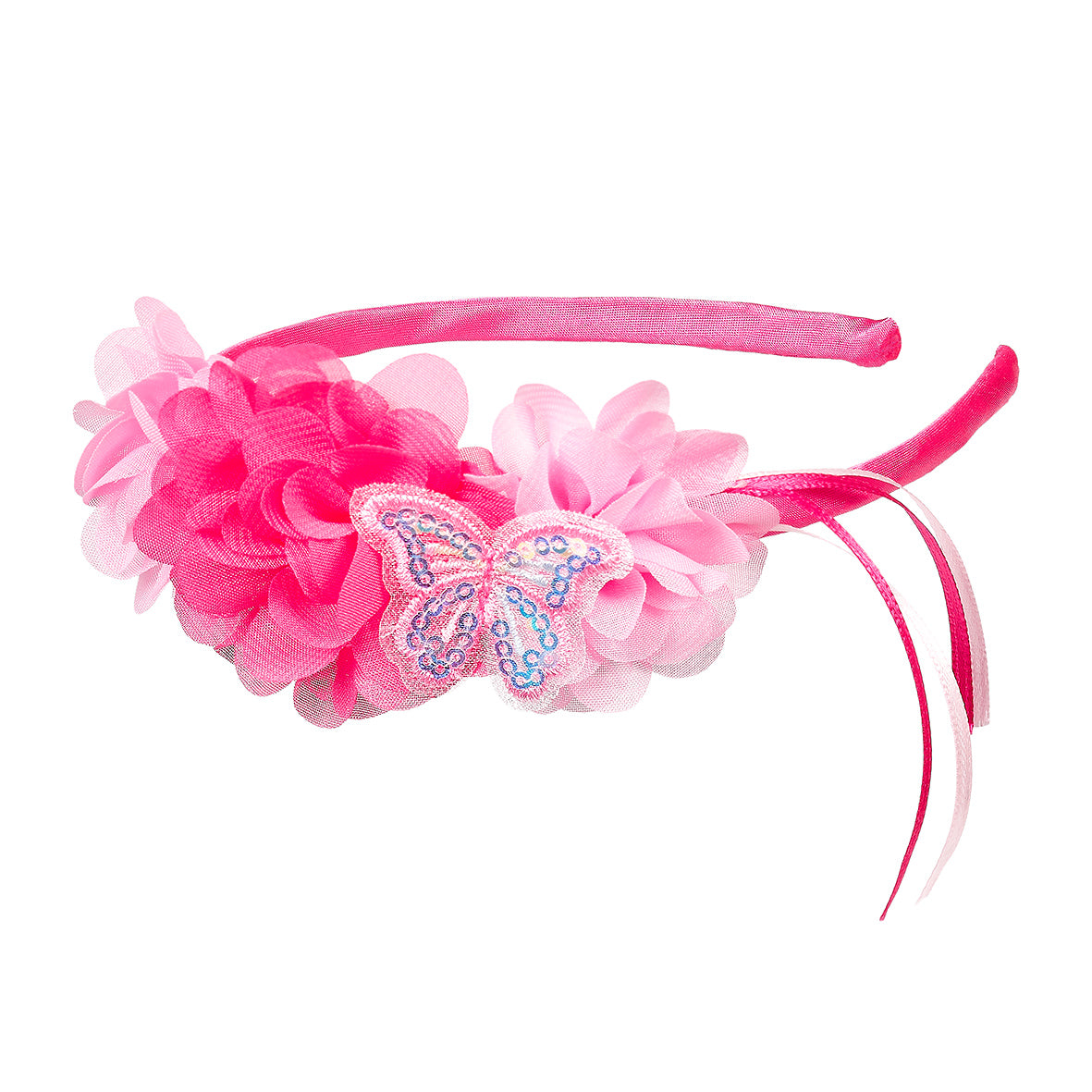 Pink headband with flowers and a butterfly by Souza!