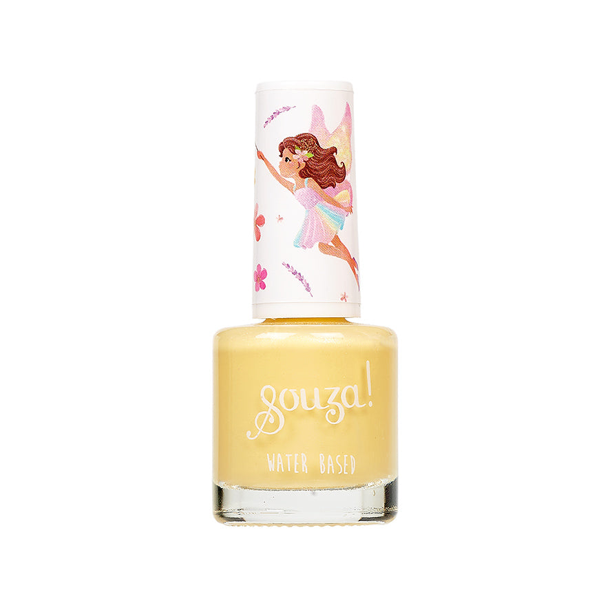 Nail polish bottle with fairy design on cap and 'Souza!' branding on a white background