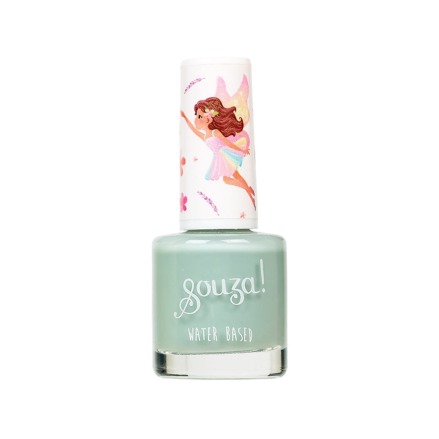Green nail polish bottle with fairy design on cap