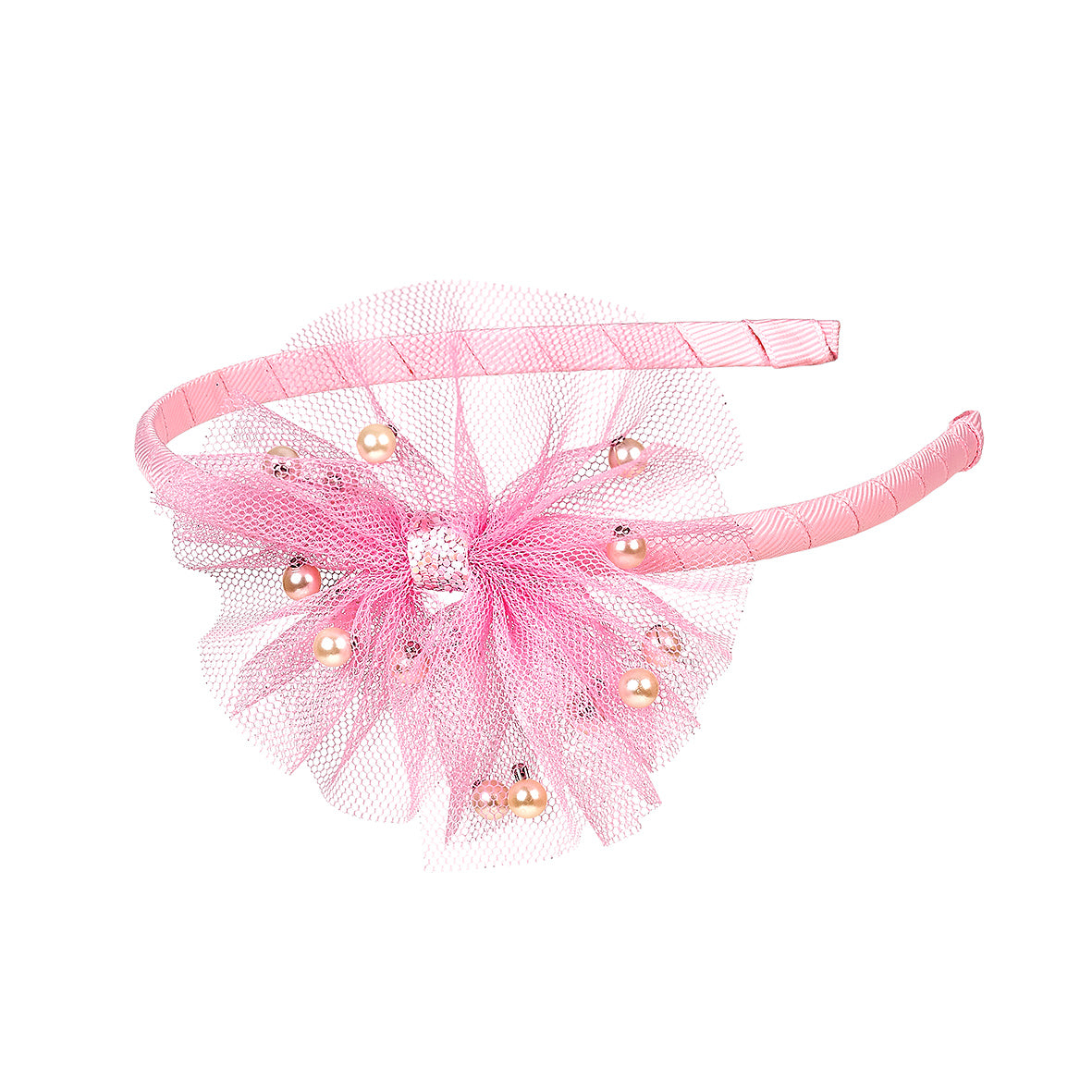 Pink headband with tulle and pearls by Souza!