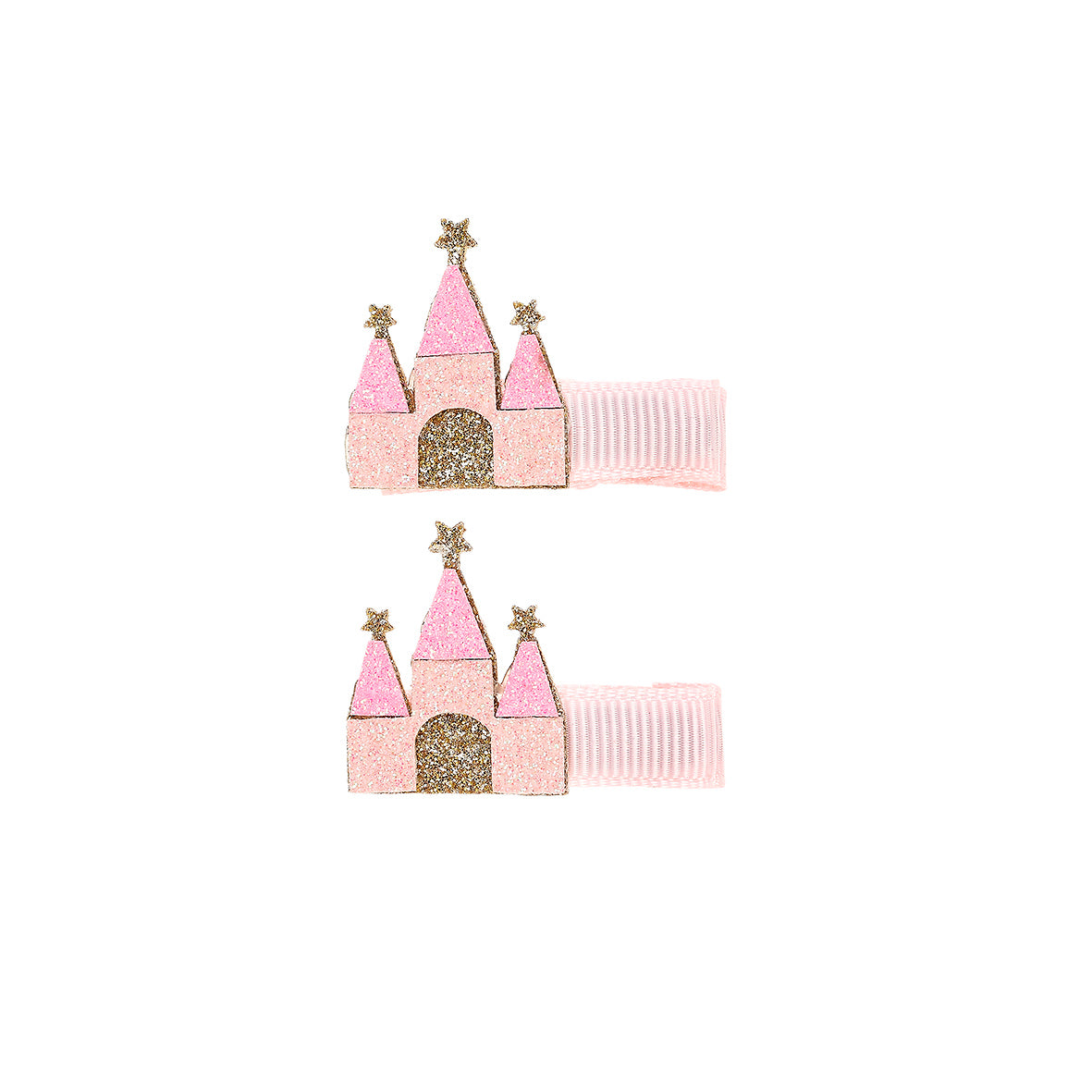 Two pink castle hair clips with gold accents by Souza!
