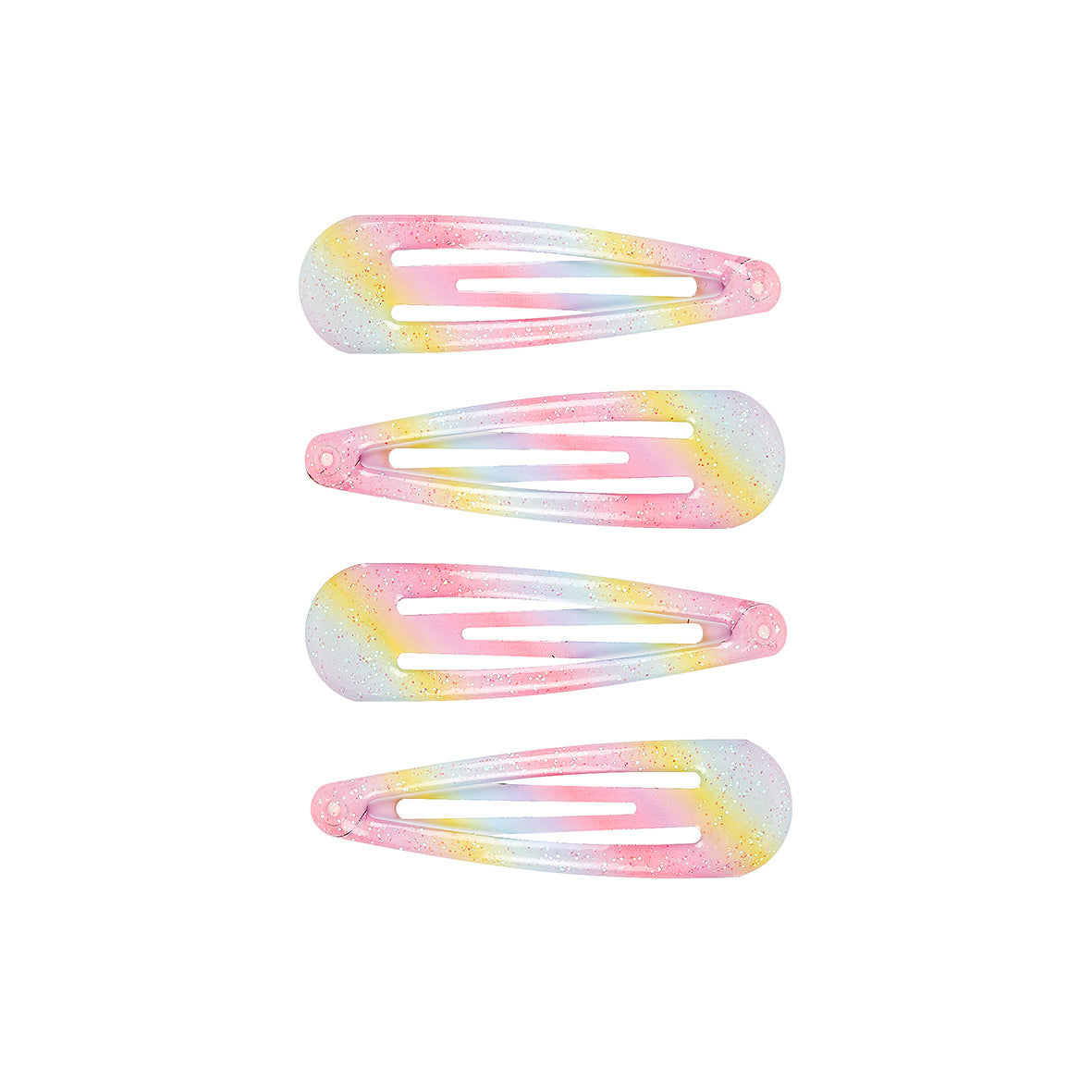 Set of four rainbow-colored hair clips on a white background by Souza!