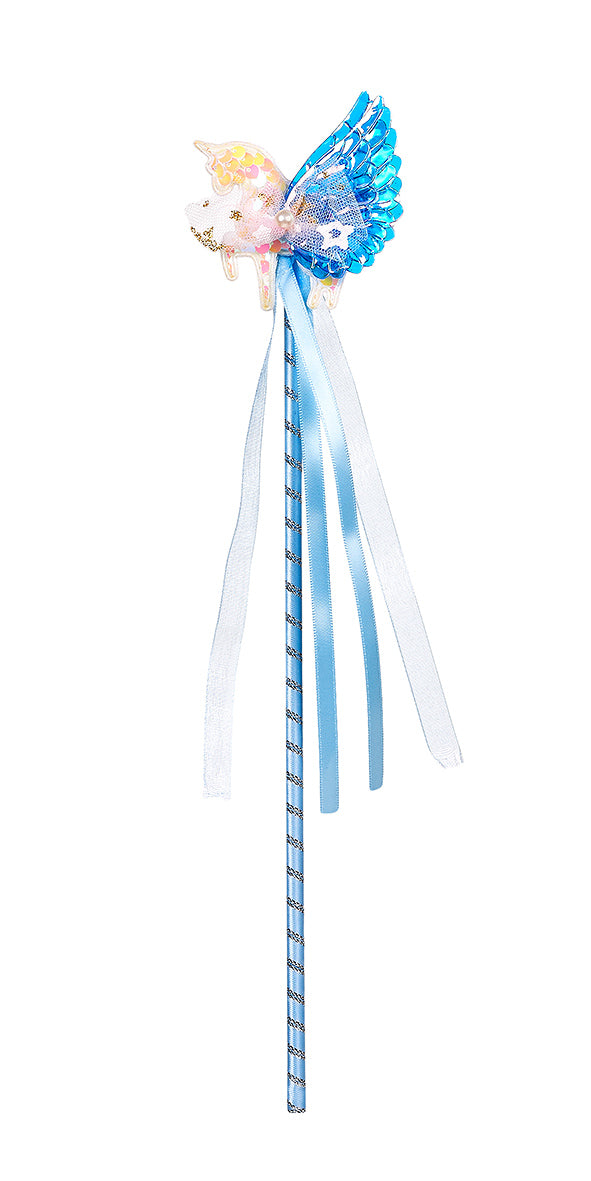 Fantasy wand with fairy figure and blue wings on a white background by Souza!