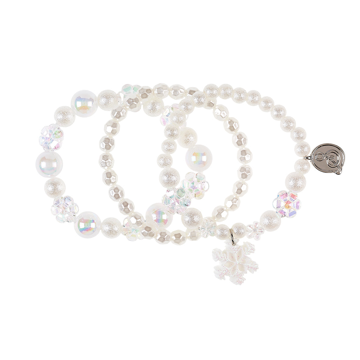 Pearl and crystal beaded bracelets with a silver clasp on a white background
