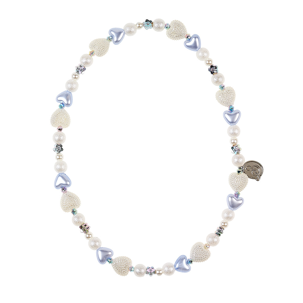 Necklace with heart-shaped beads on a white background