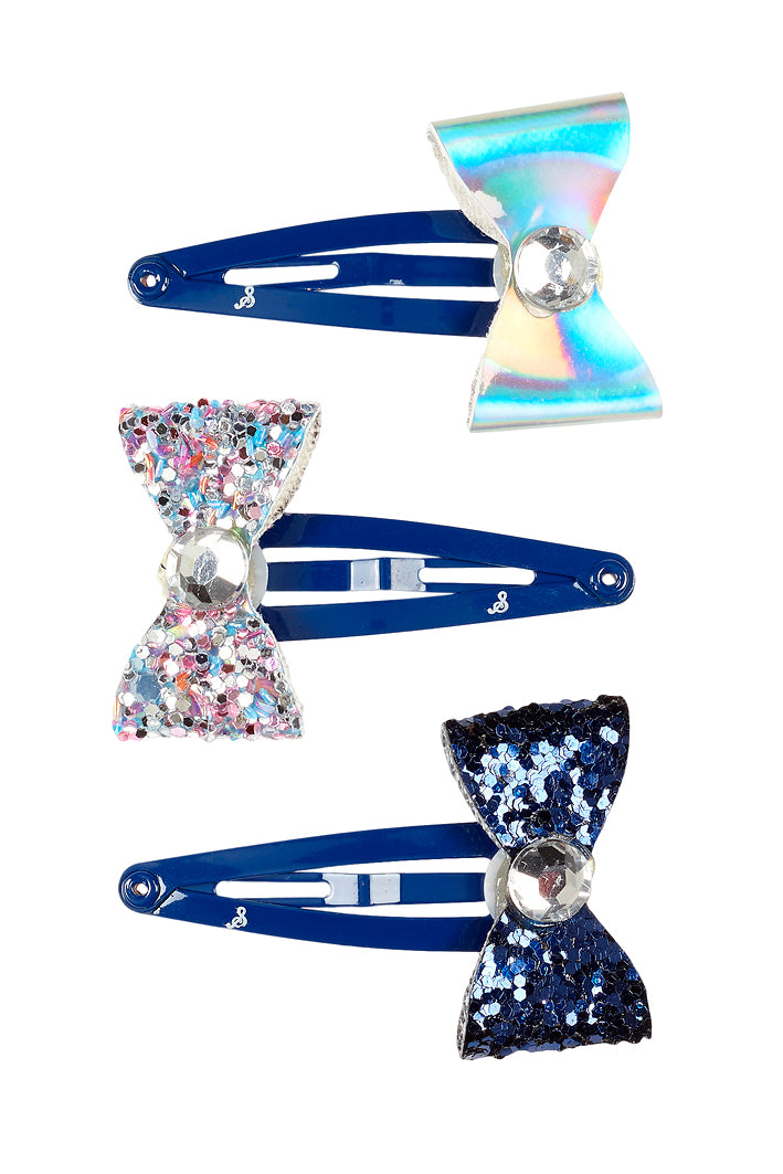 Hair clips Lya bow, navy (3 pcs/card)