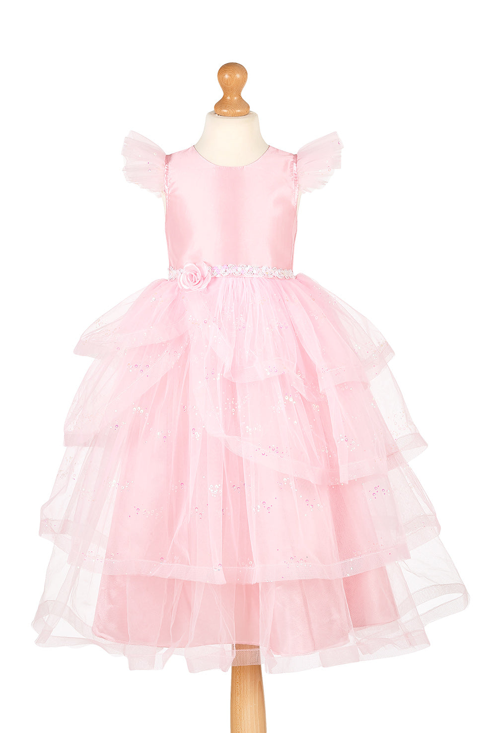 Pink dress on a mannequin with a white background