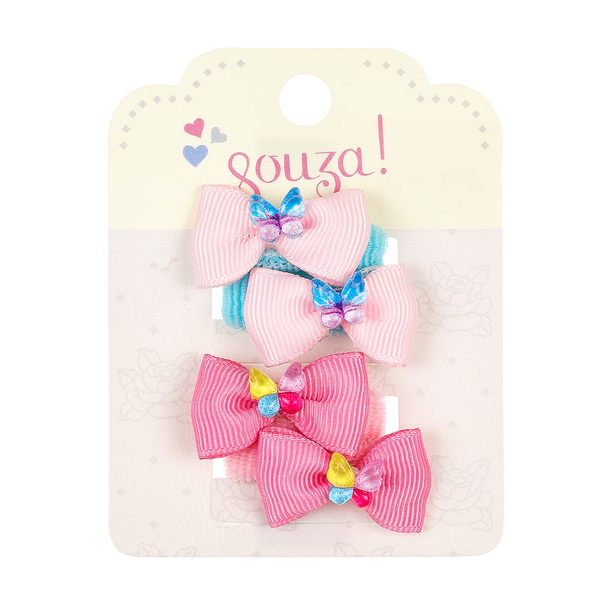 Hair elastics Leonore bow (4 pcs/card, 1 card)