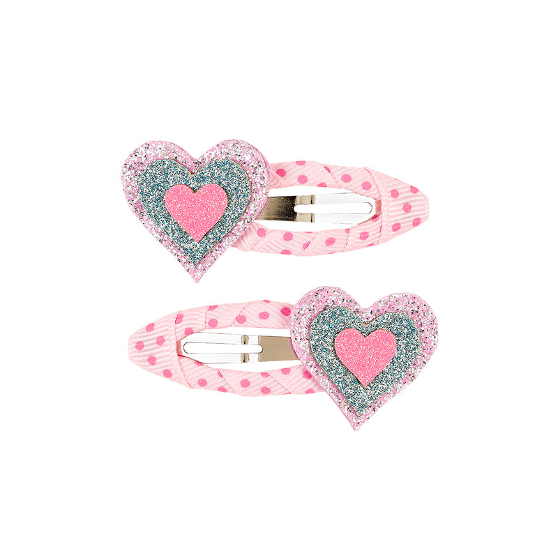 Hair clips Fiebe with wrapped ribbon, heart (2 pcs/card, 1 card)