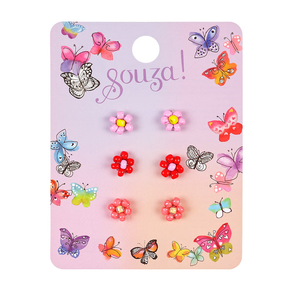 Ear pins Tyra flowers pink (3 pairs/card, 1 card)