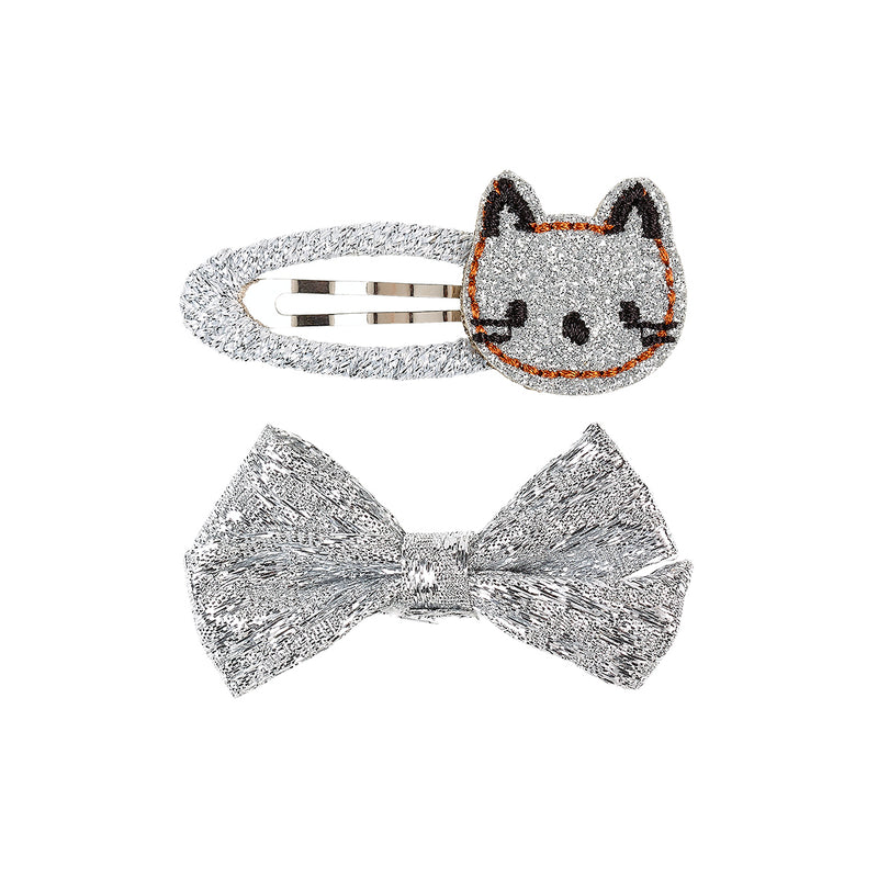 Hair clips Yoyo cat silver  (2 pcs/card, 1 card)