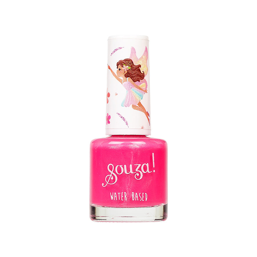 Pink water-based nail polish bottle with a cartoon character on the cap