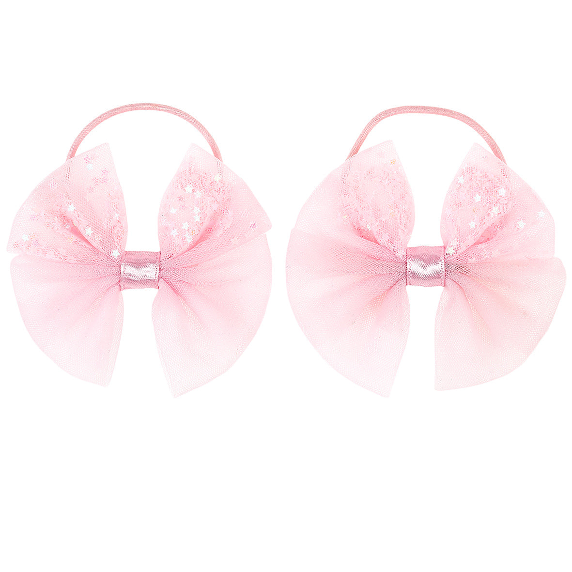 Two pink bow-shaped hair accessories on a white background by Souza!