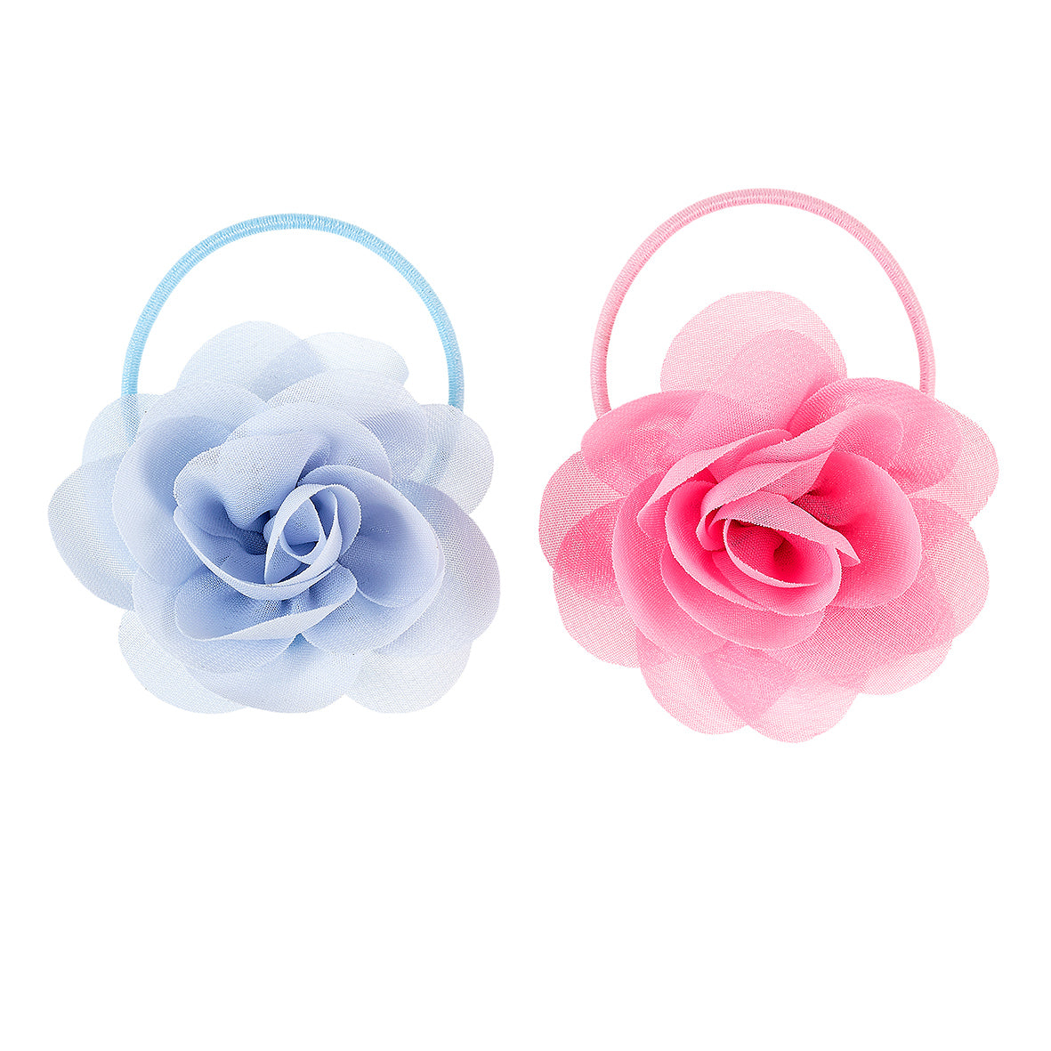 Two floral hair ties, one blue and one pink by Souza!