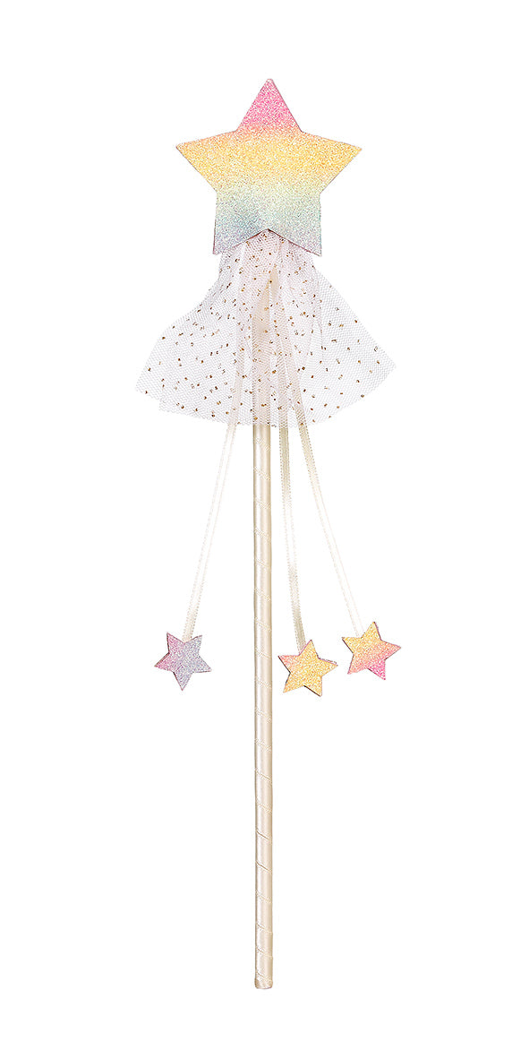 Colorful star-shaped fairy wand with a tassel on a white background by Souza!