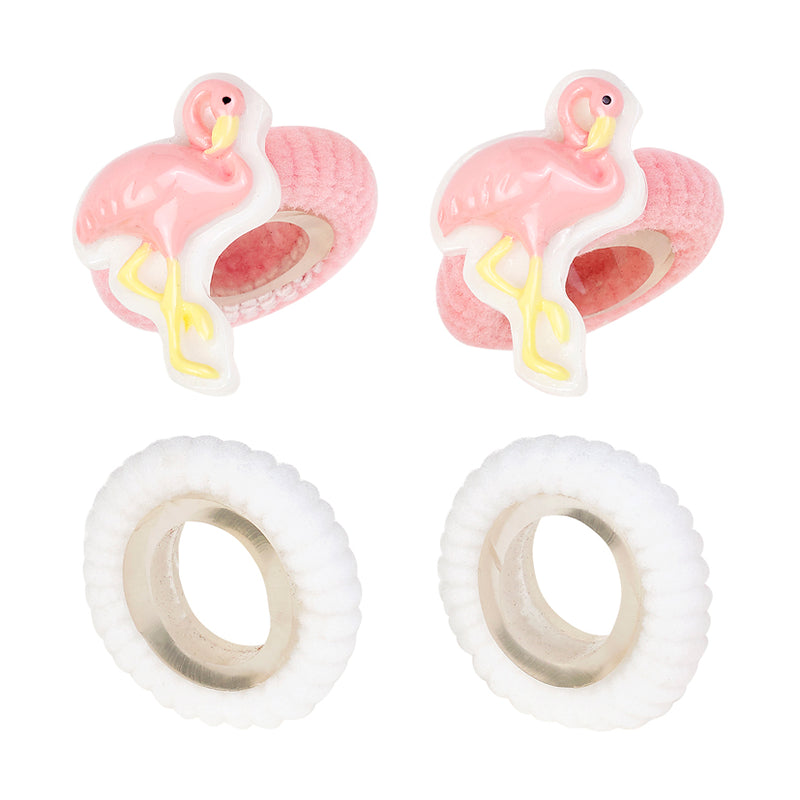 Haar elastiek Lora, flamingo, flamenco+wit (2+2 stuks per kaartje)