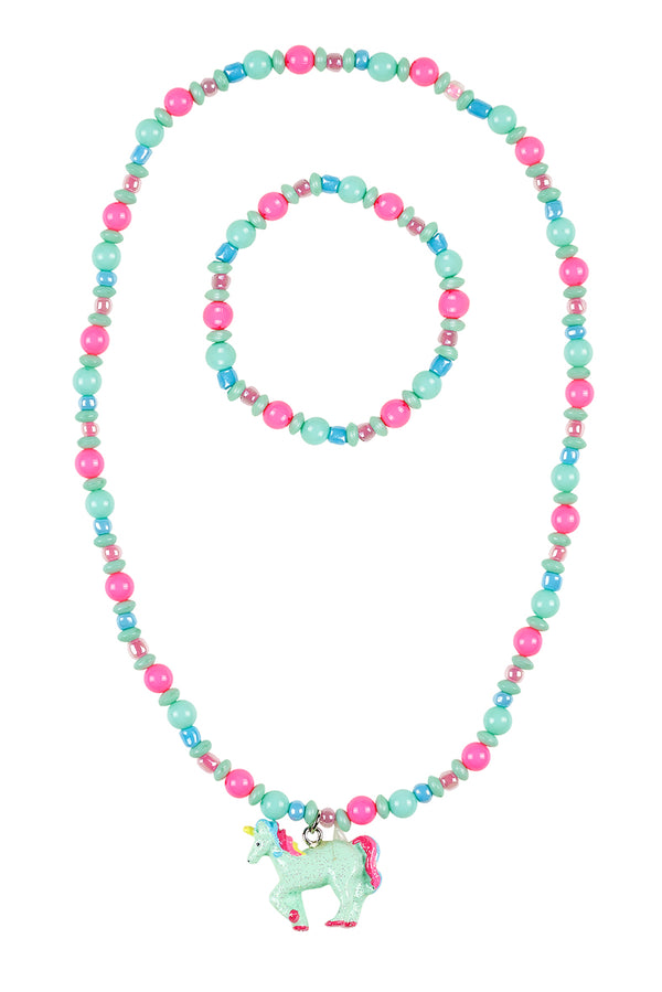 Necklace + bracelet Aike, unicorn pink-mint green