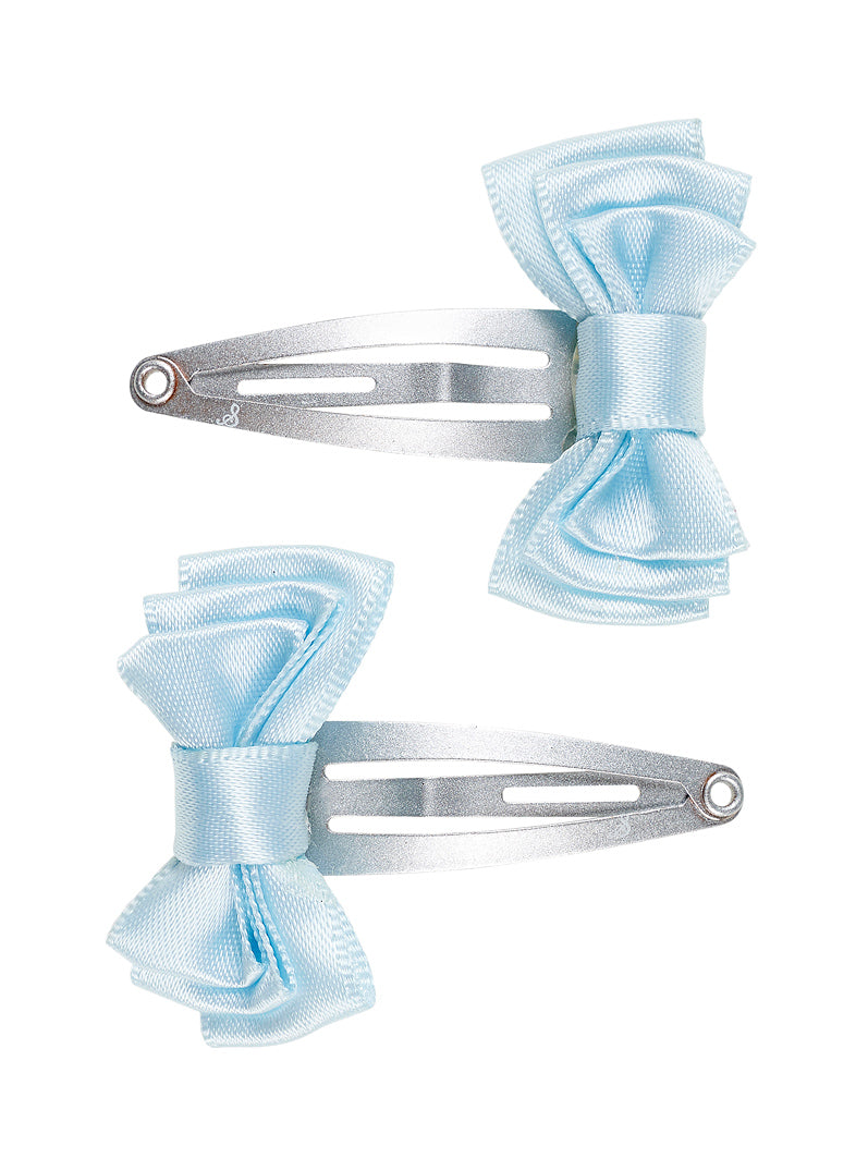 Hair clip Maartje, with double bow sateen light blue (2 pcs/card)