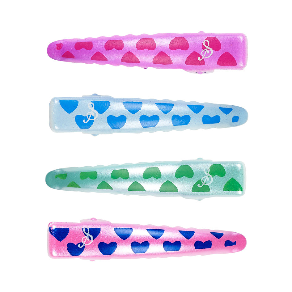 Hair clip Jolie, with heart print pink-blue-mint (4 pcs/card)