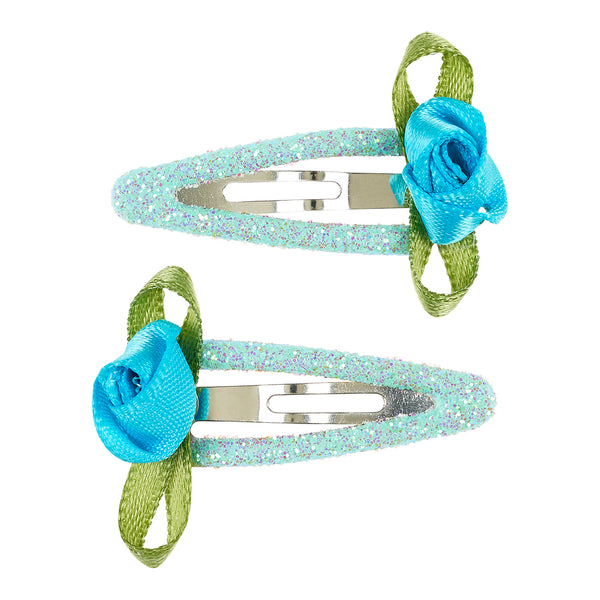 Hair clips Periwinkle, flower blue-mint (2 pcs/card)