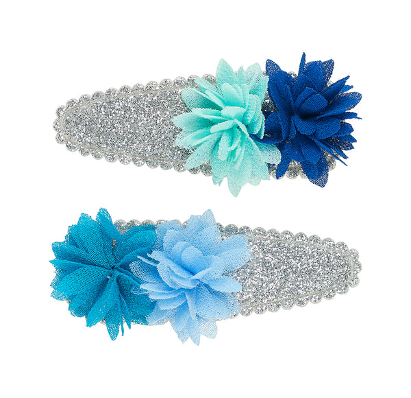Hair clips Jenine, blue-green flowers (2 pcs/card)