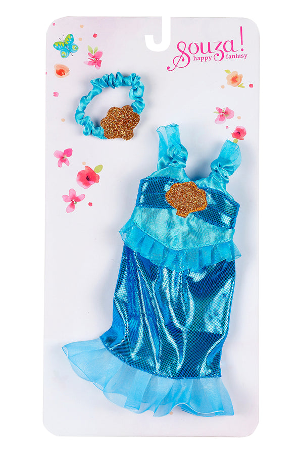 Poppenkleding Maryola jurk & haarband, blauw 