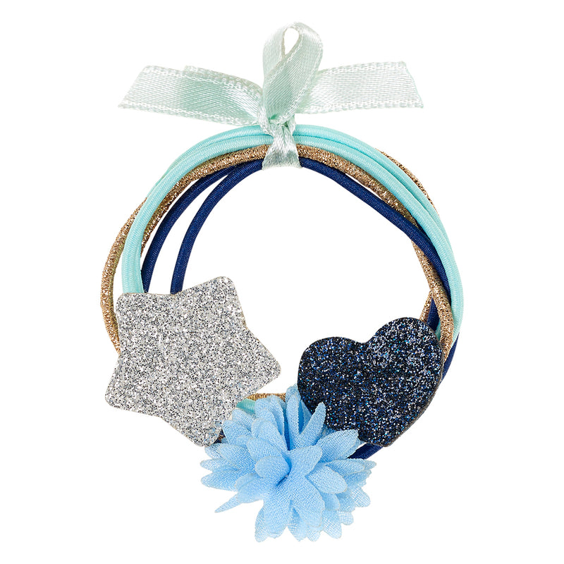 Hair elastic Malina heart-flower-star blue (6 pcs/card)
