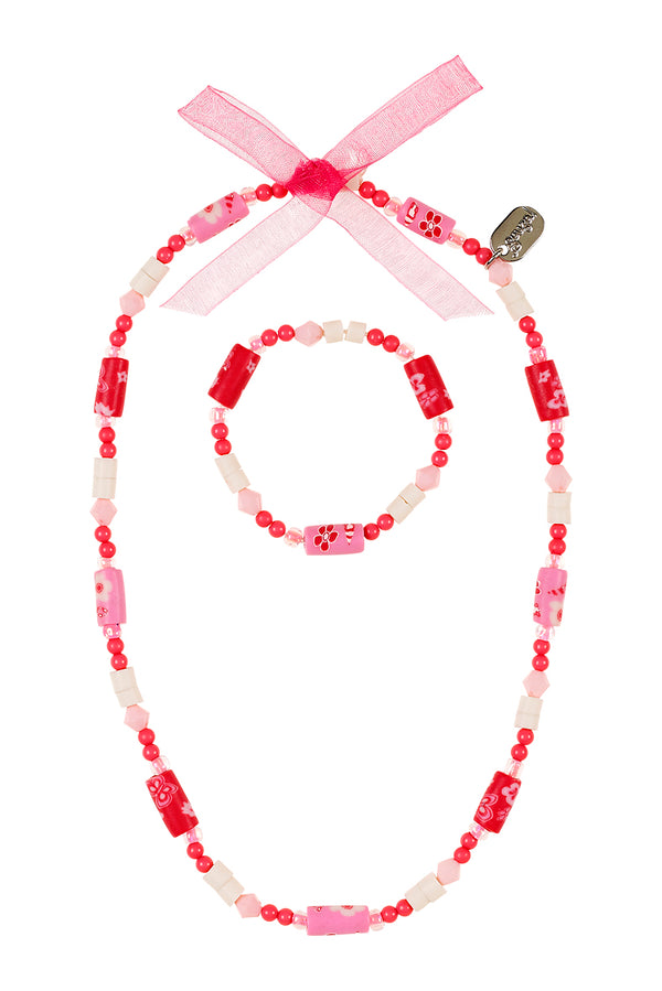 Necklace + bracelet set Tessy, pink