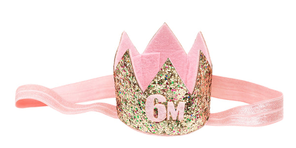 Birthday crown on hairband gold in giftbox, 6 months