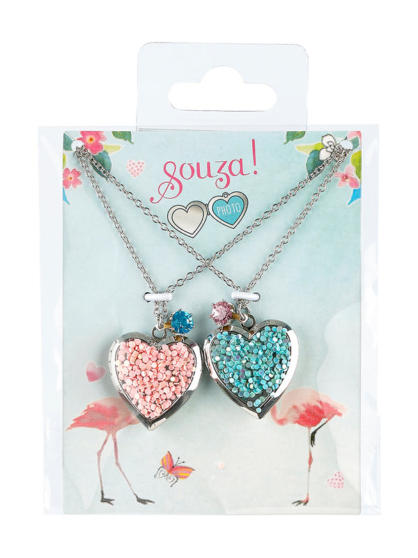 Giftpack BFF 2 hearts, 2 necklaces, silver (2 pcs/card)