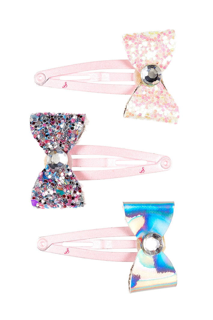 Hair clips Nour bow, light pink (3 pcs/card)