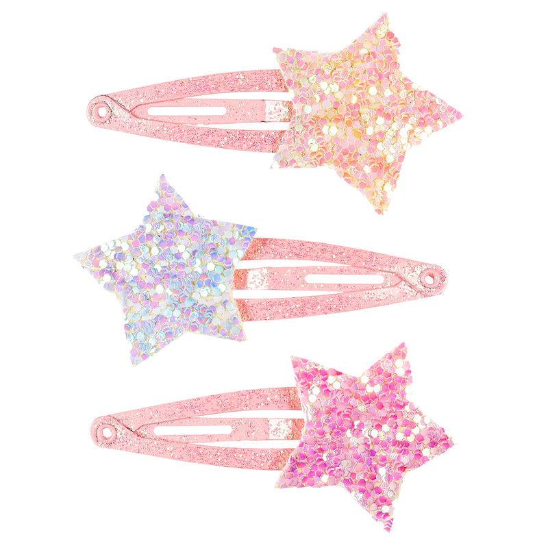 Hair clips Lyse, glitter star (3 pcs/card)
