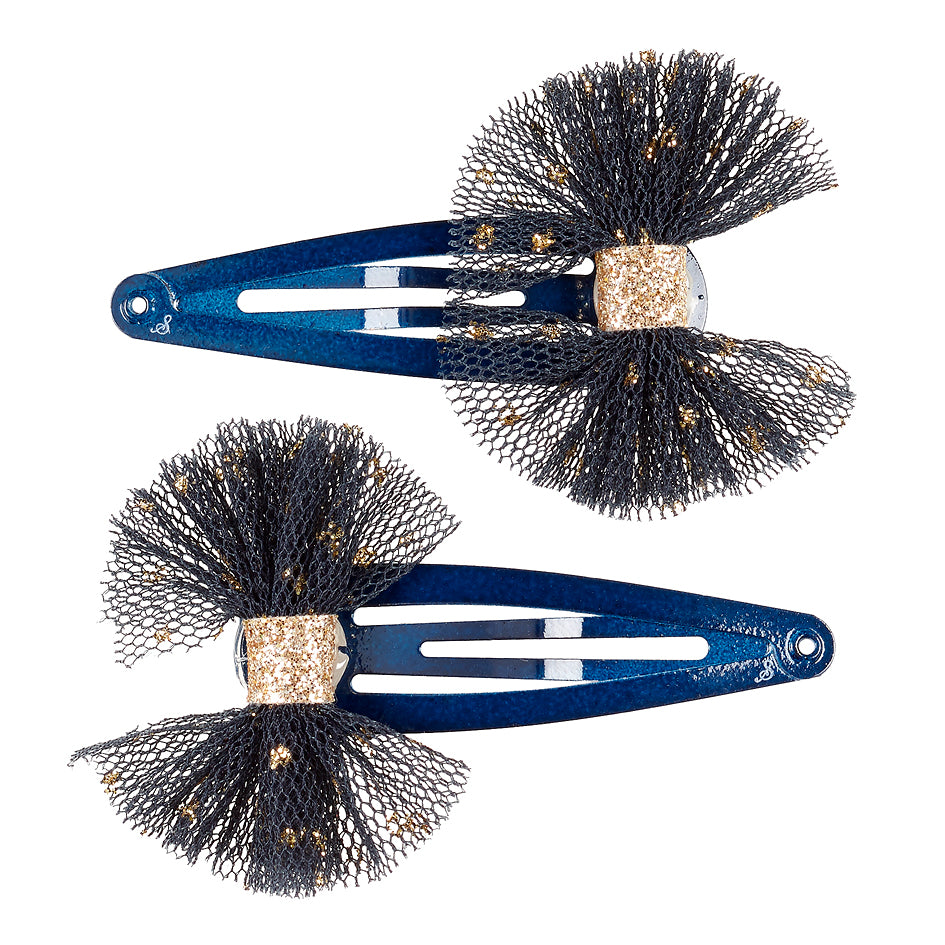 Hair clips Celia bow, navy (2 pcs/card)