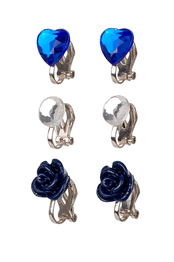 Ear clip Hila, blue (3 pairs/card)