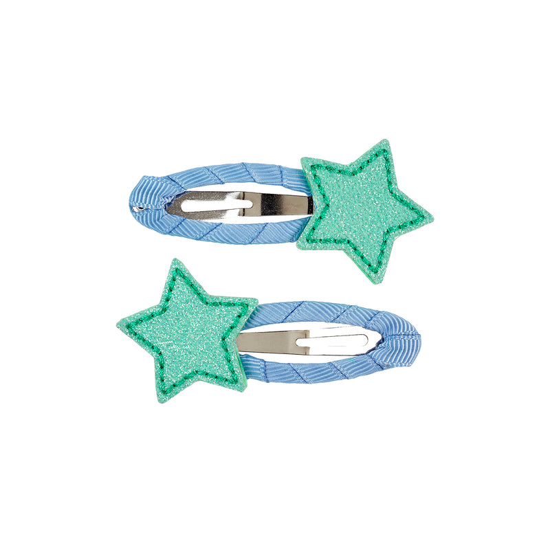 Hair clips Agathe star, green-blue