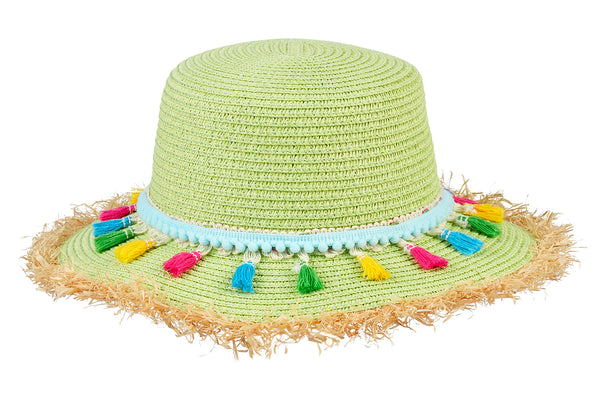 Hat Chrissy, lime with tassels
