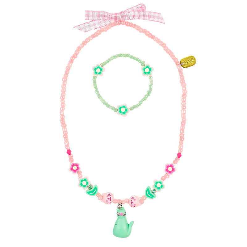 Necklace & bracelet set  Myranne cat pink